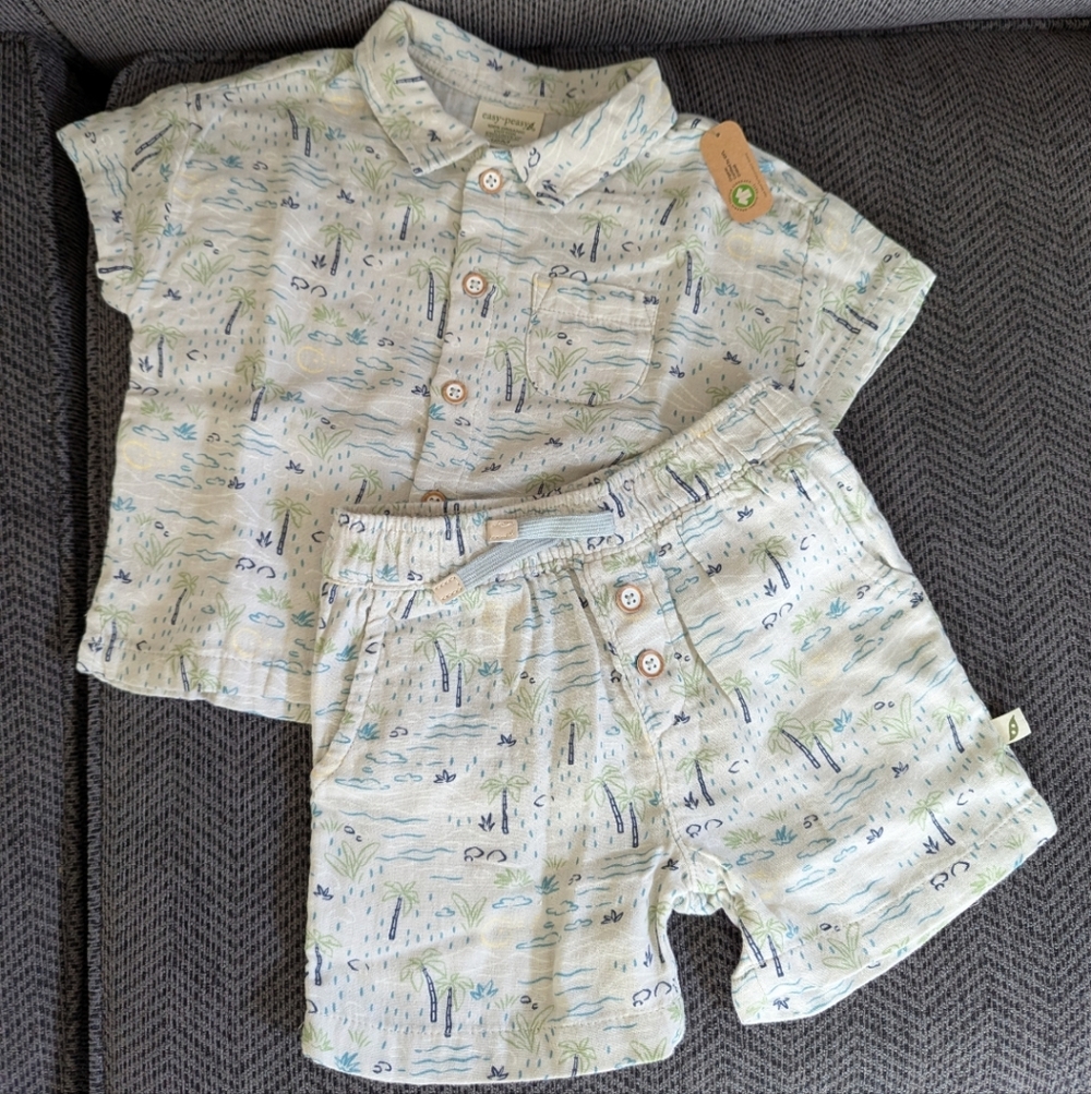 Easy Peasy Organic Cotton Matching Two Piece Set Polo Shorts 18 Months Palm Tree